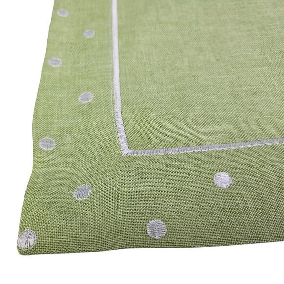 Green Placemats Set of 8 Polka Dot Border Machine Washable 12x17 Poliviscose New - Picture 5 of 10